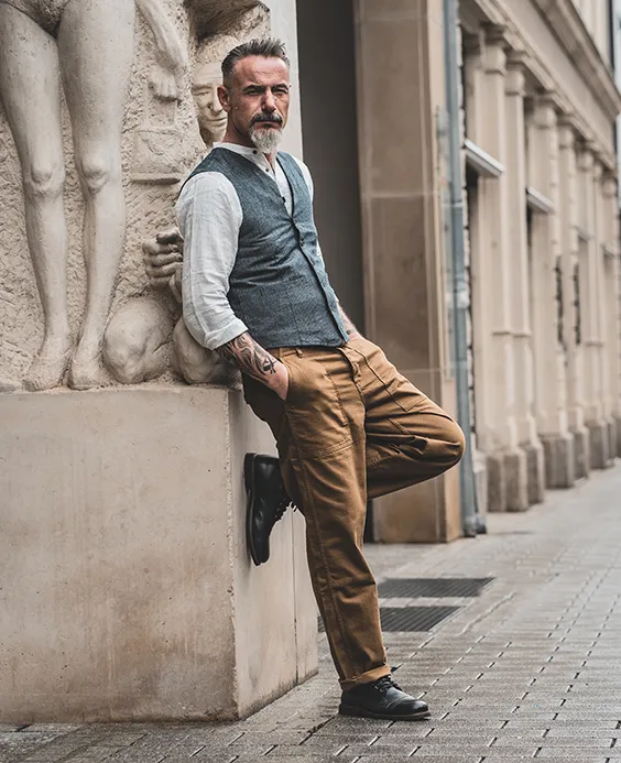 1905 Hauler Vest Grey Striped Linen - Pike Brothers