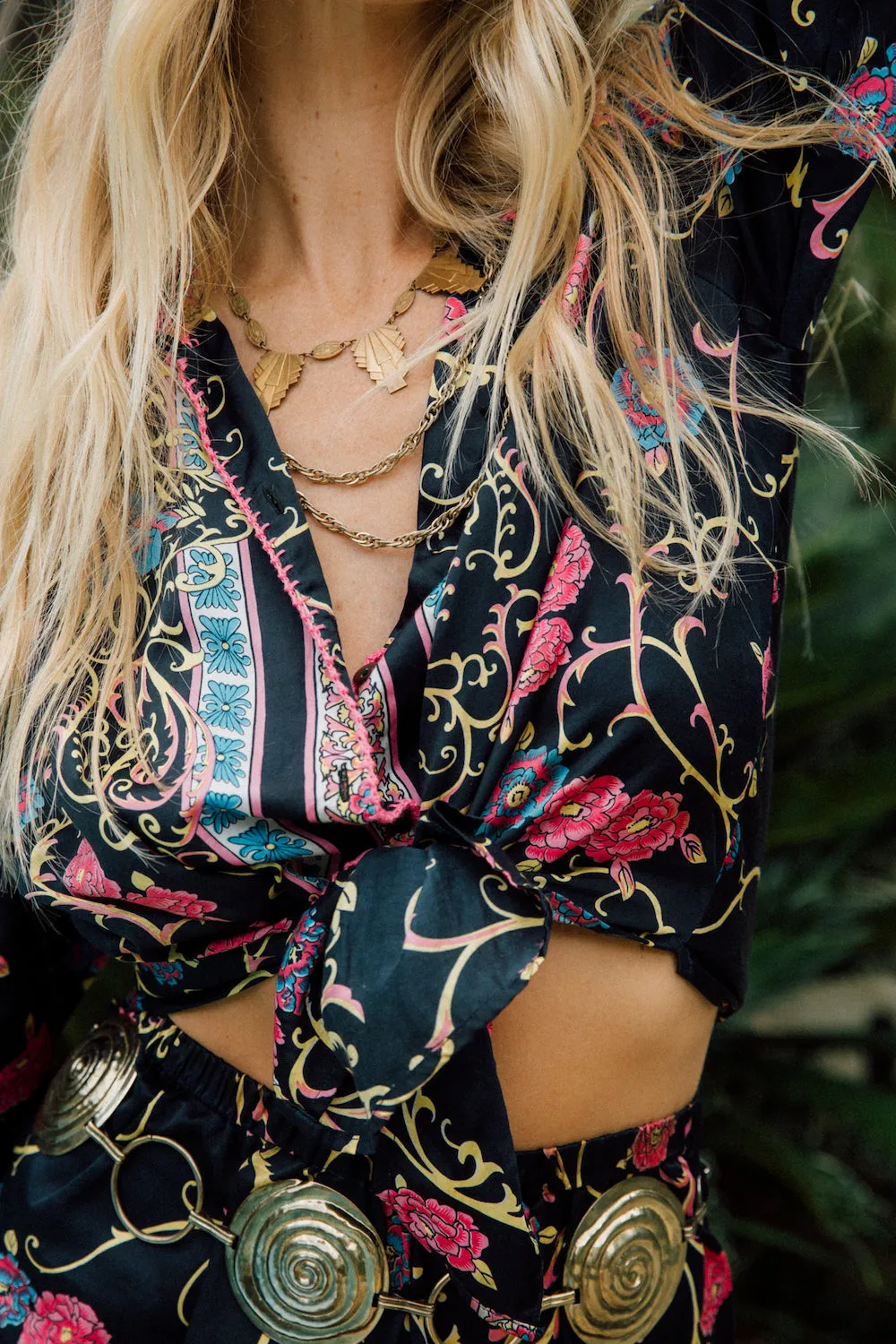 All I Wanna Do Baroque Floral Silk Satin Blouse