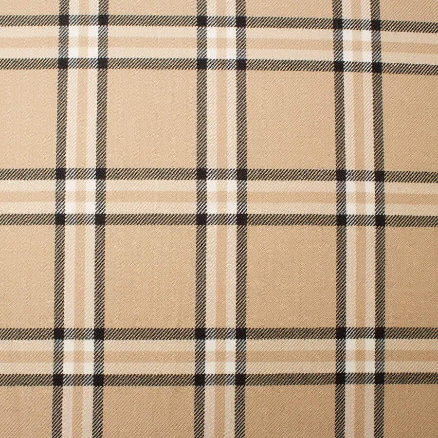 Beige & Black Pure Wool Tartan