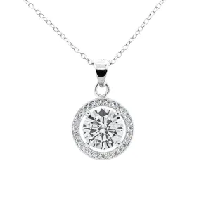 Blake 18k White Gold Plated Halo Pendant Necklace with CZ Crystals