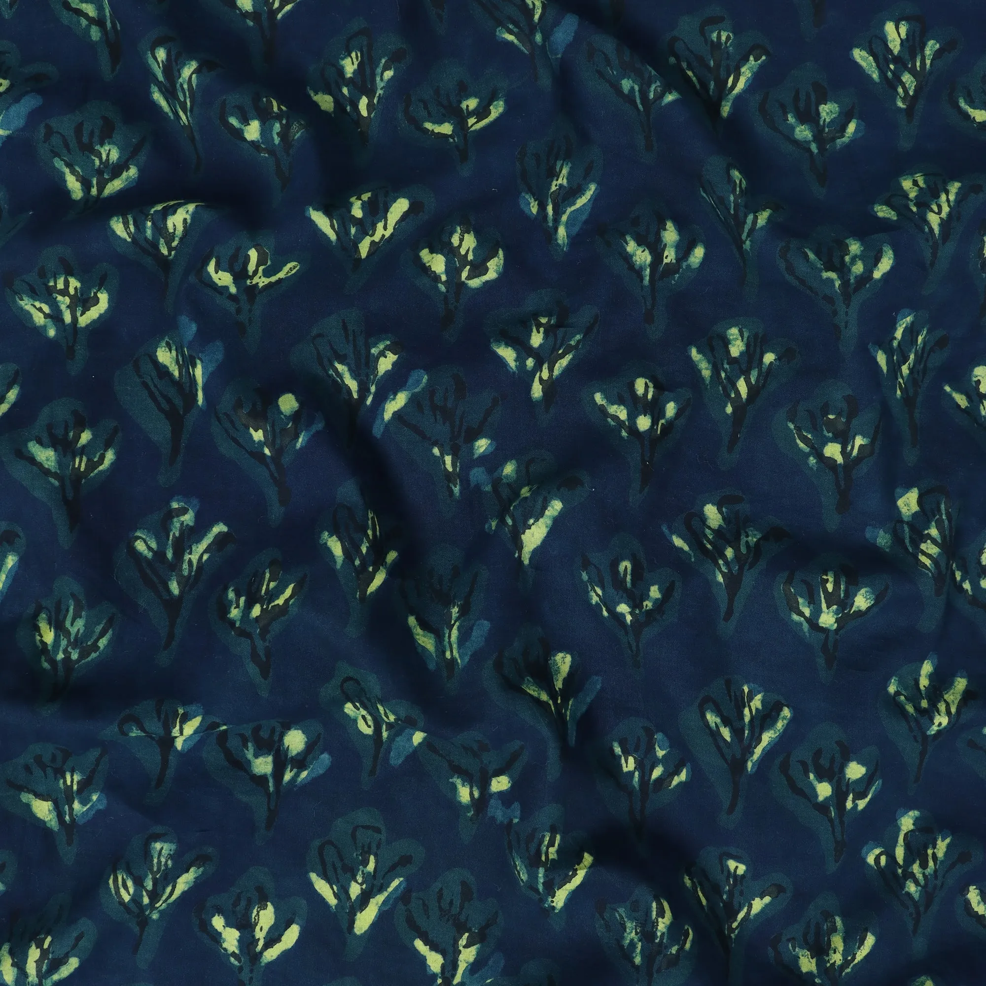 Block Green Floral Print Cotton Fabric