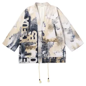 Chinese-style new Chinese ink monogram printed one-line button jacket