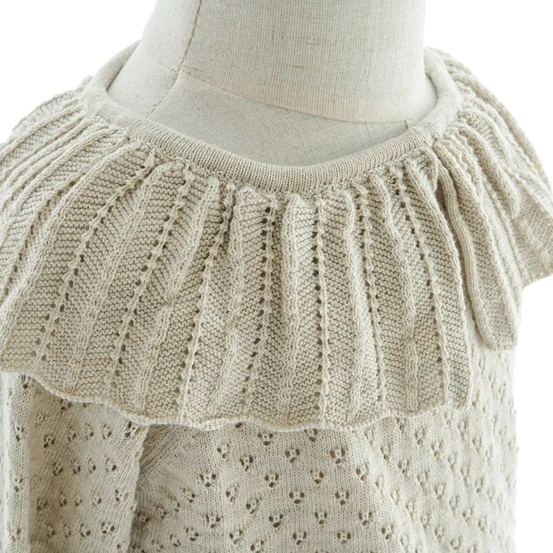 Cream Knitted Ruffle Long Sleeve Shirt