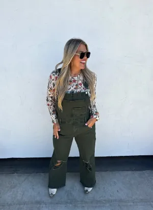 Dahlia Crop Overalls - Olive {Pre-Order}