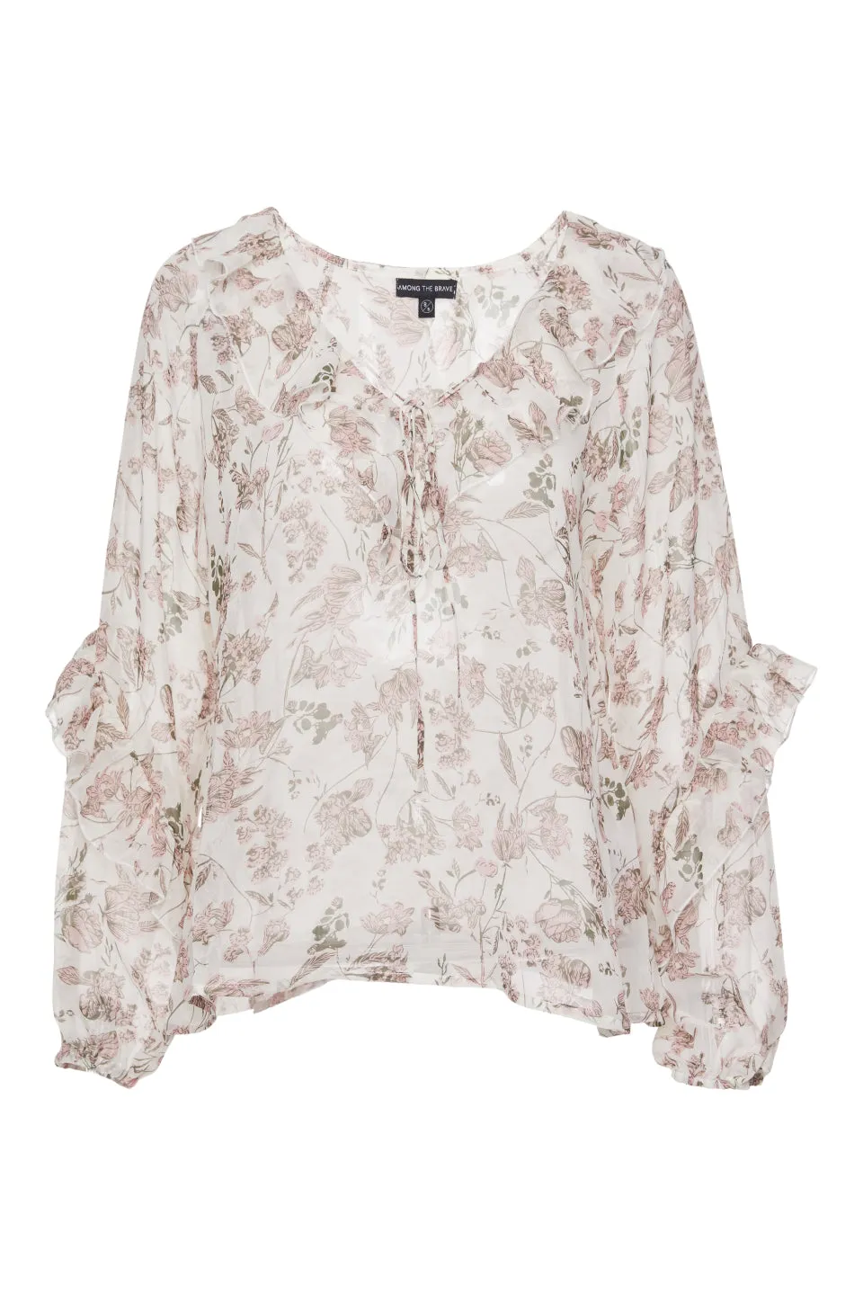 Day Dream Ivory Floral Frill Neck LS Frill Sleeve Top