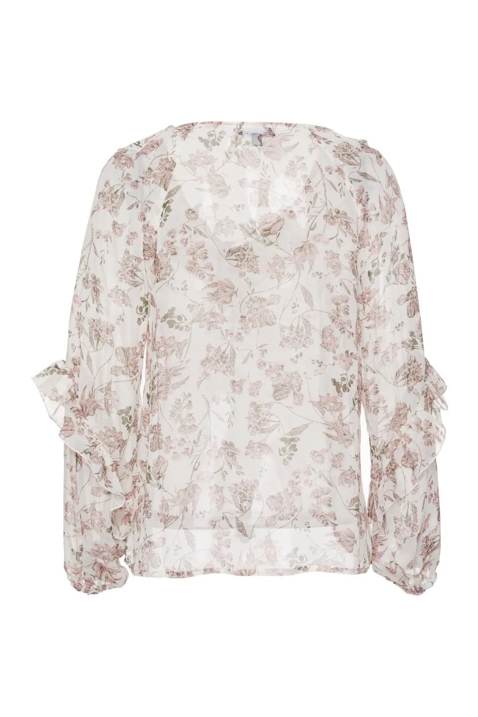 Day Dream Ivory Floral Frill Neck LS Frill Sleeve Top