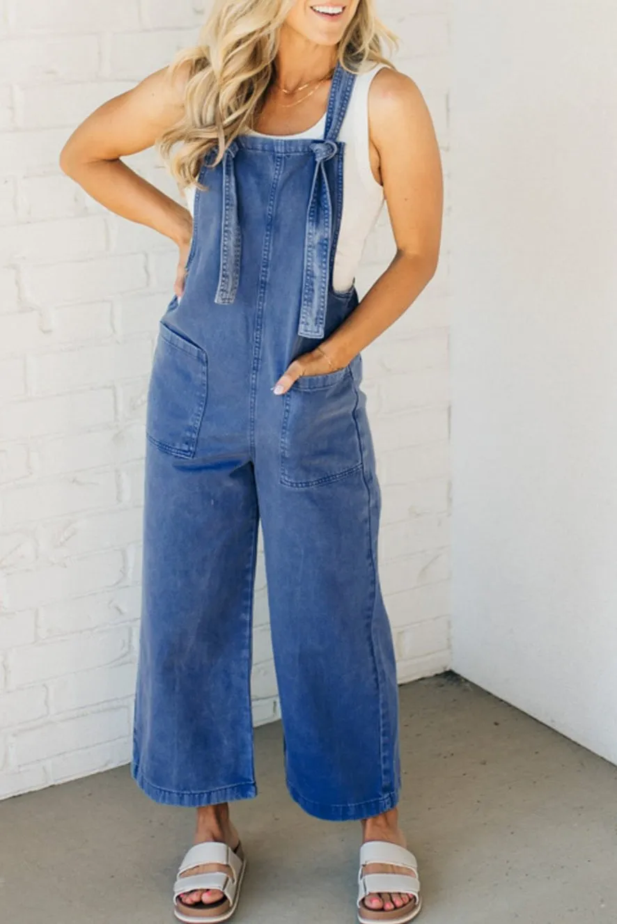 Denim Mineral Wash Wide Leg Overalls