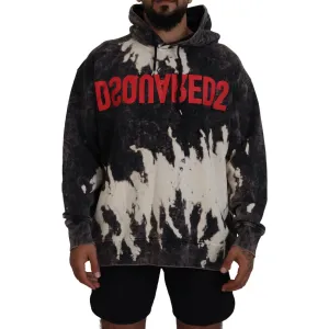 Dsquared² Gray Wash Hooded Printed Men Pullover Sweater