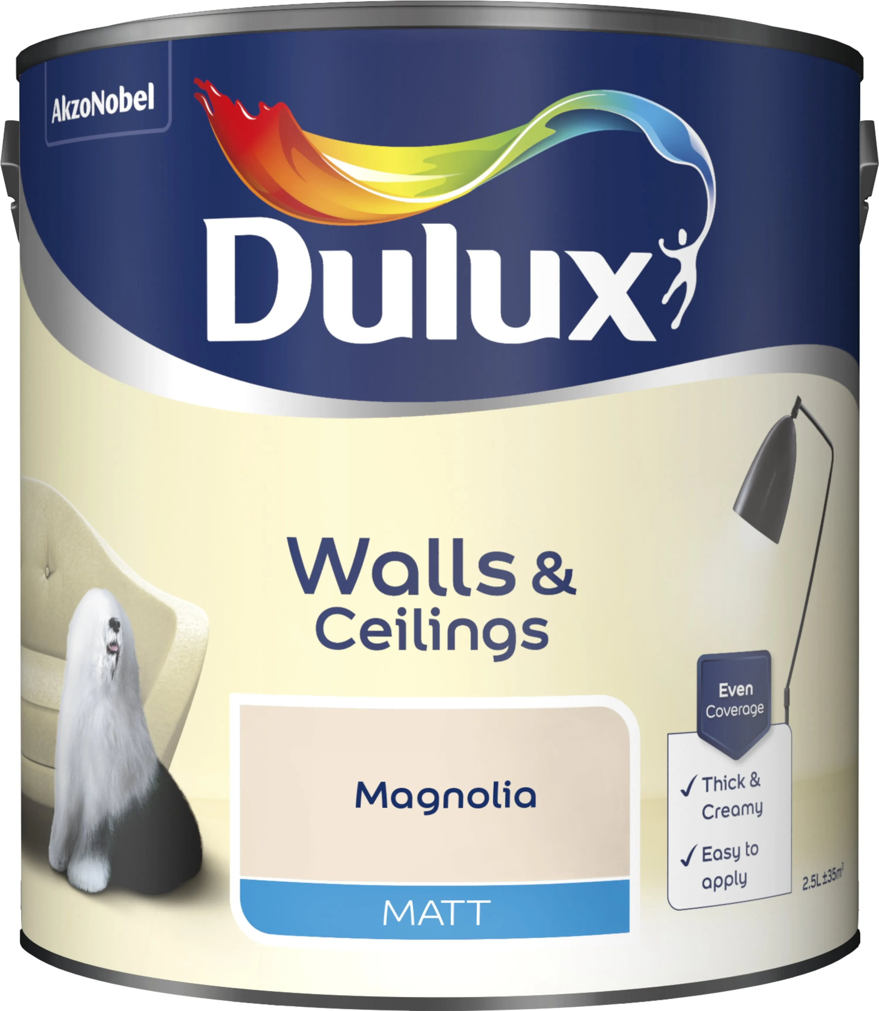 Dulux Matt Emulsion Paint For Walls And Ceilings - Magnolia 2.5L