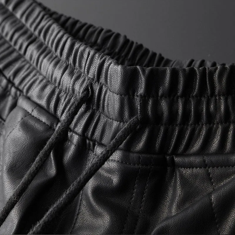 Elastic Waist Black Leather Jogger Pants