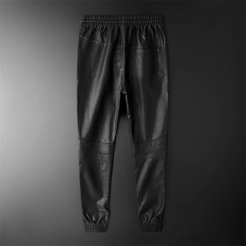 Elastic Waist Black Leather Jogger Pants