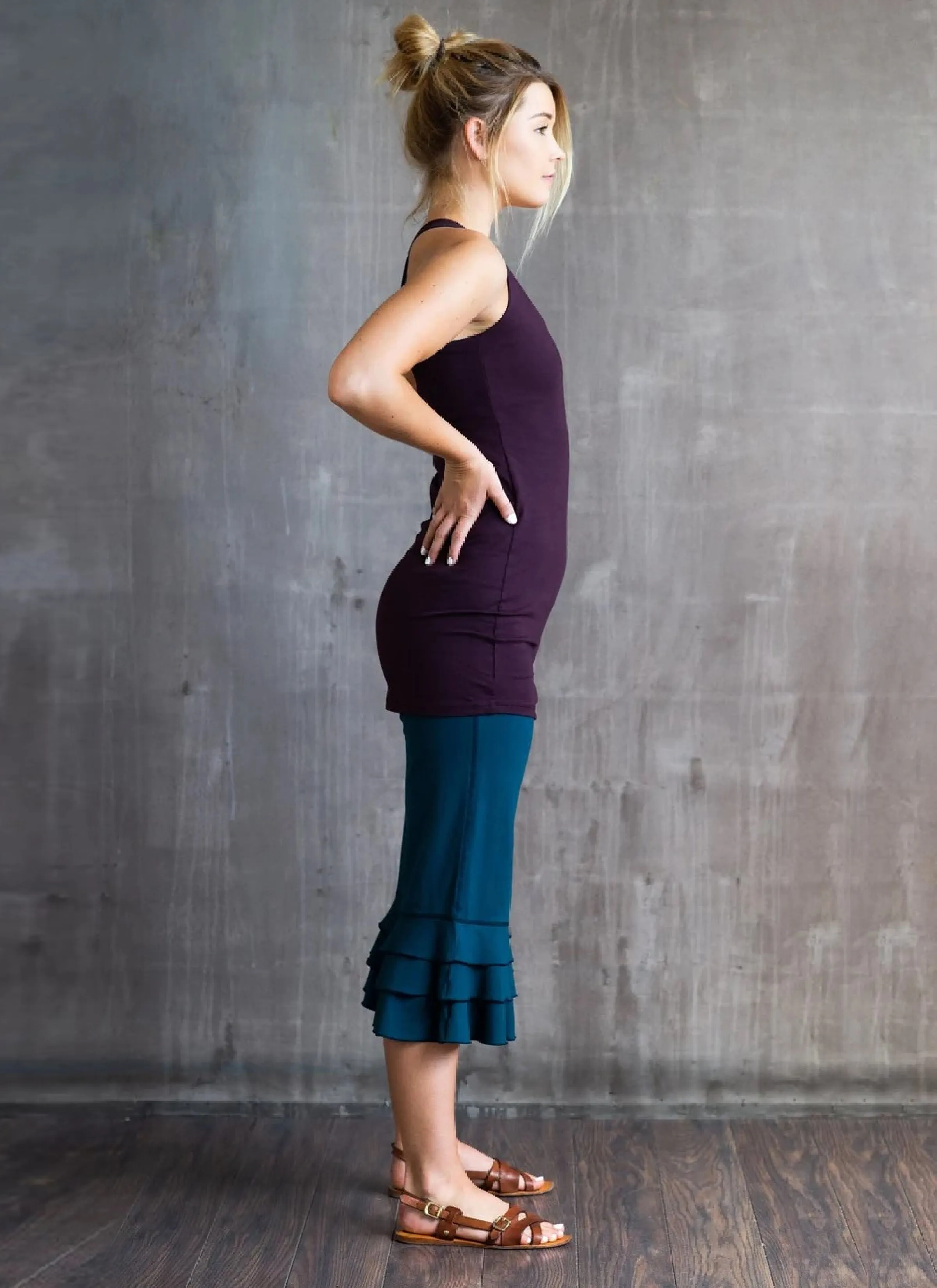 Faith Strappy Woven Back Long Yoga Tank Top in Eggplant