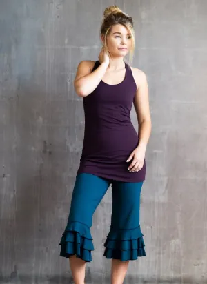 Faith Strappy Woven Back Long Yoga Tank Top in Eggplant