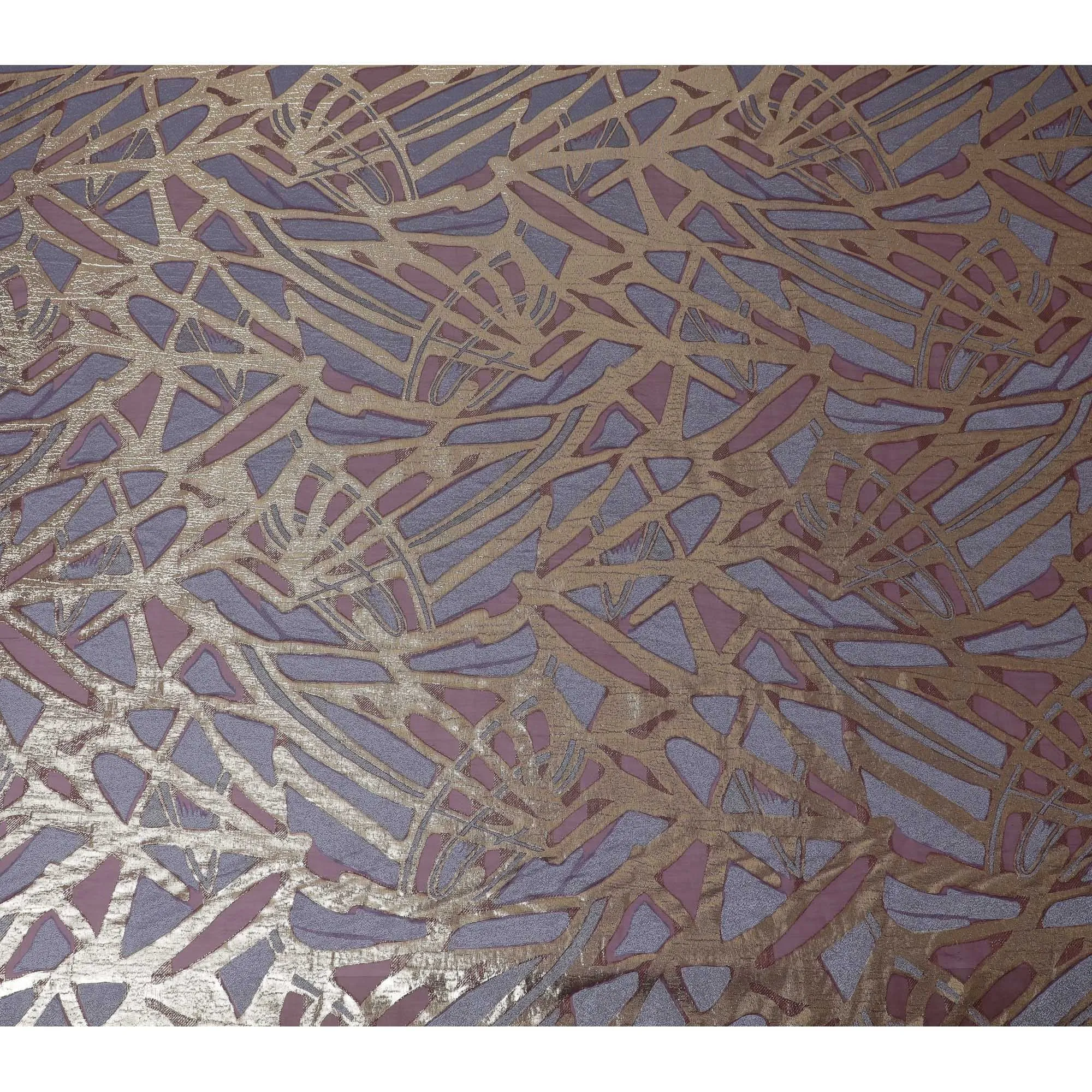 French Silk Chiffon (Fransawi) Fabric with Metallic Gold and Lavender Lurex Abstract Design, 140 cm Width-D19742