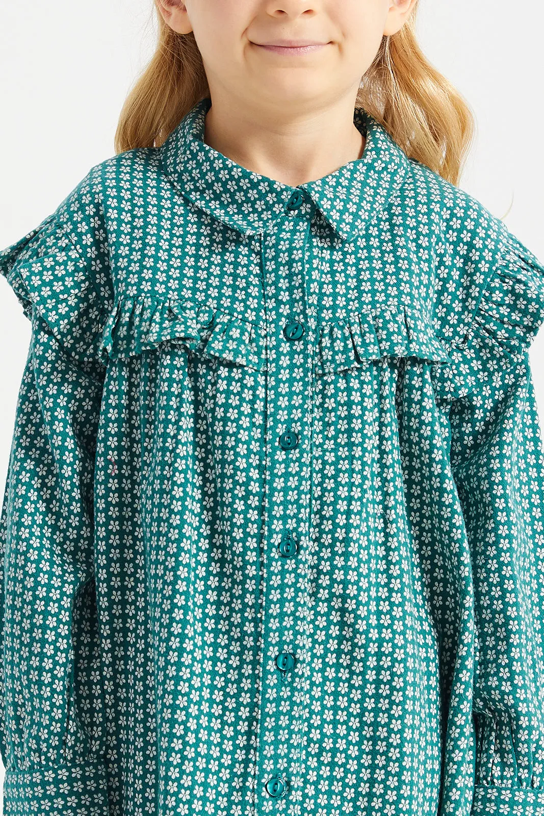 Girls Green Printed Dress