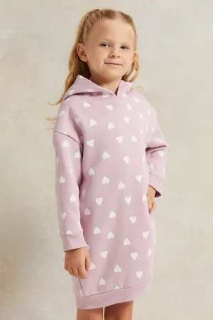 Girls Lilac Printed Sweatshirt Dress