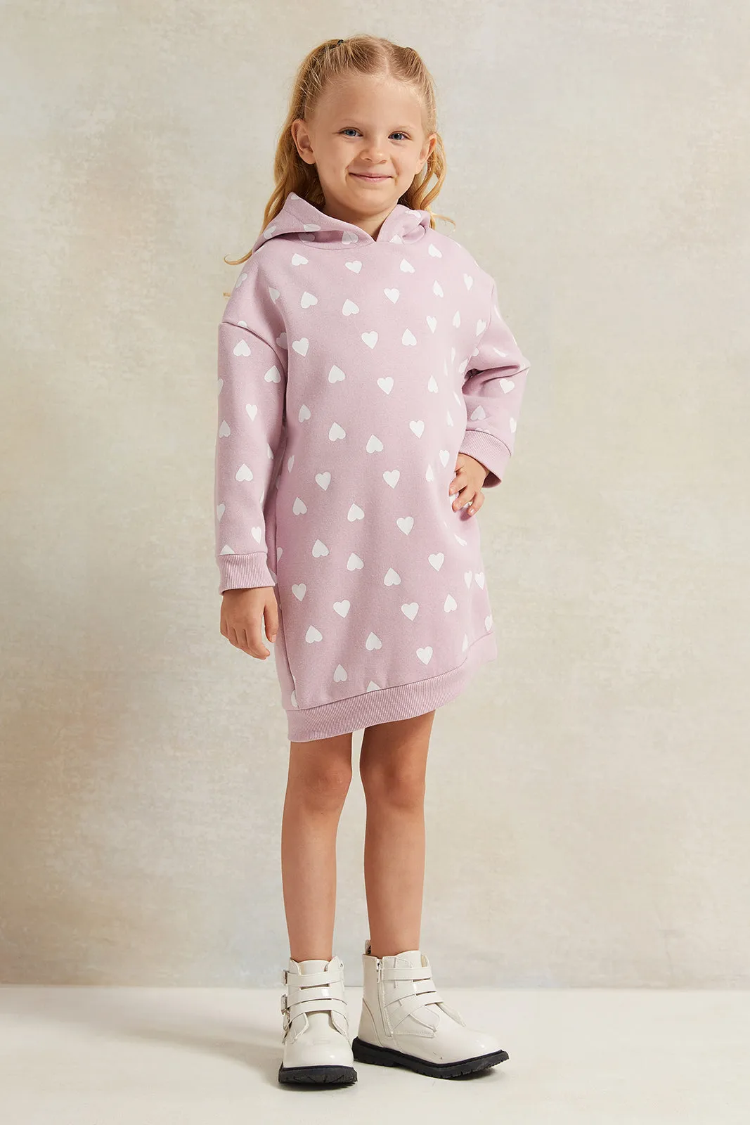 Girls Lilac Printed Sweatshirt Dress