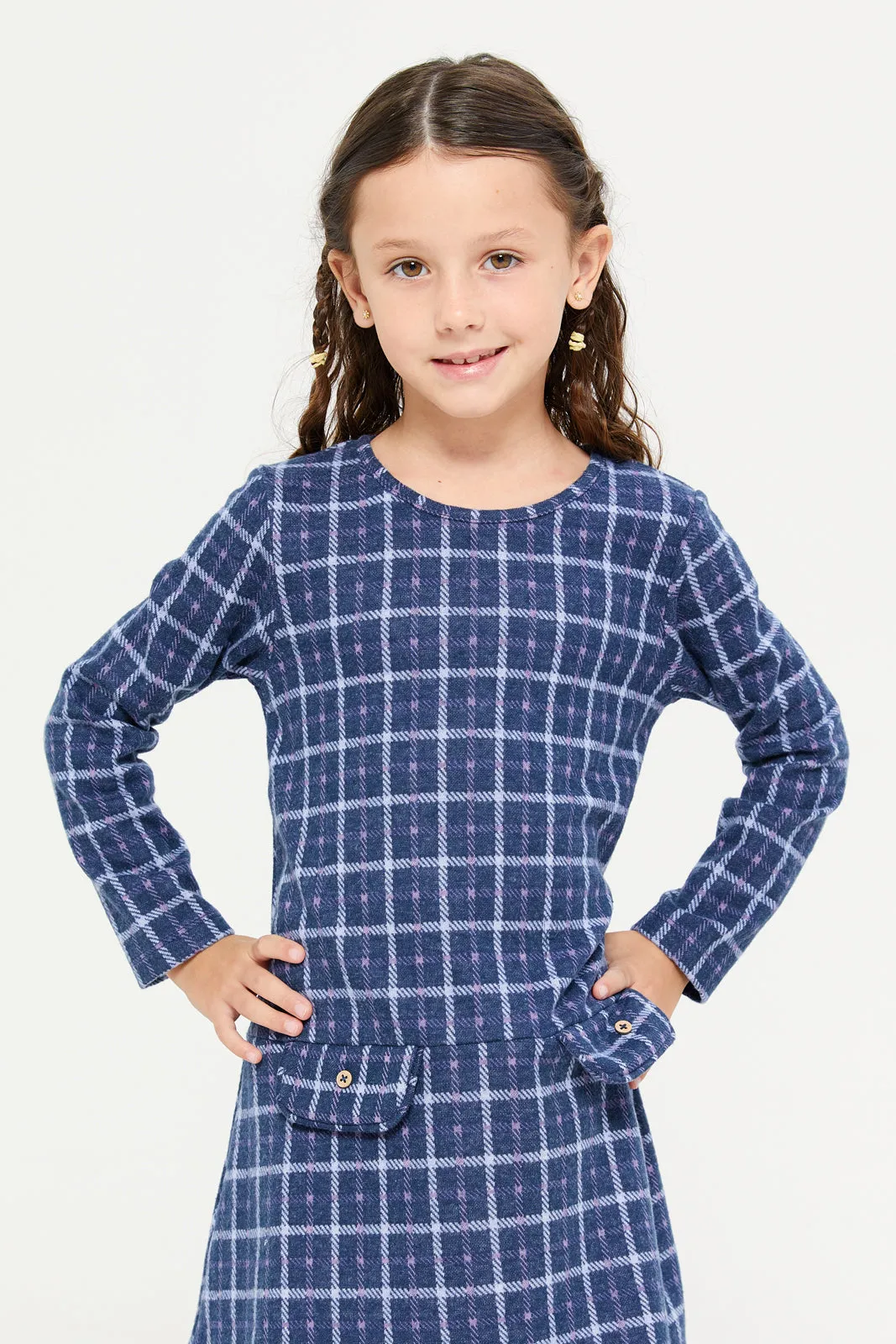 Girls Navy Checkered Dress