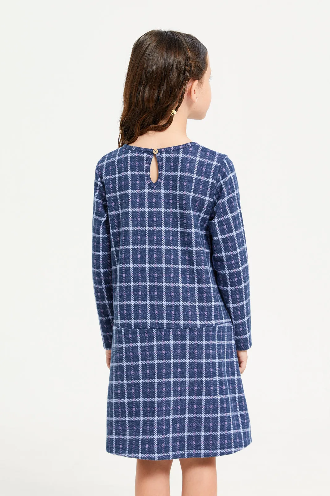 Girls Navy Checkered Dress