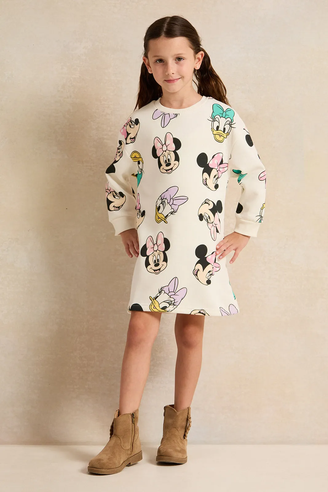 Girls White Minnie And Daisy Sweatshirt Dress