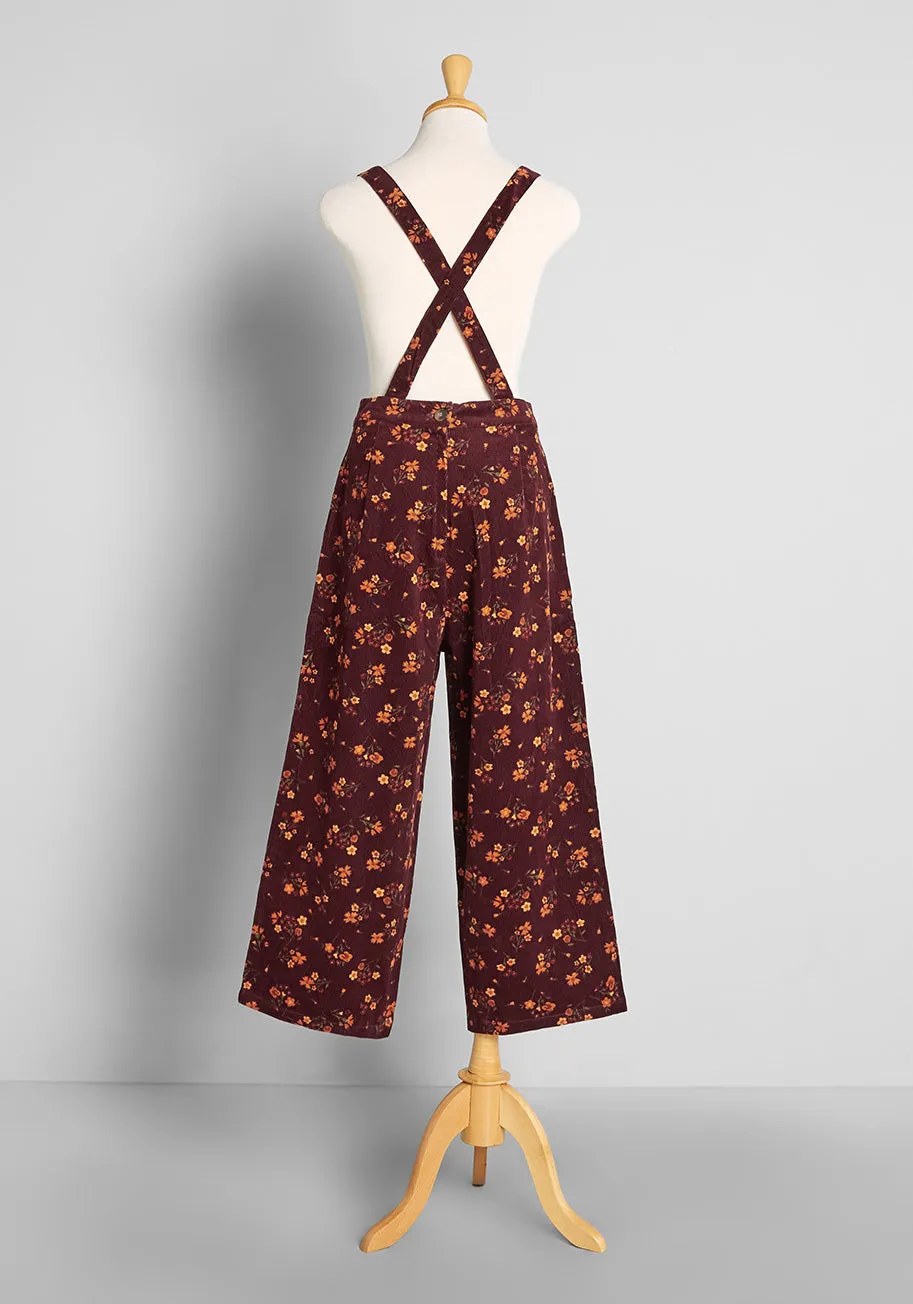 Golden Hour Flowers Cord Overalls