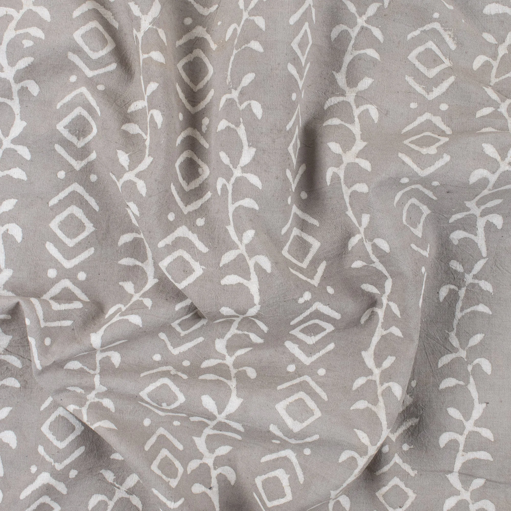 Grey Hand Block Abstract Cotton Dabu Fabric