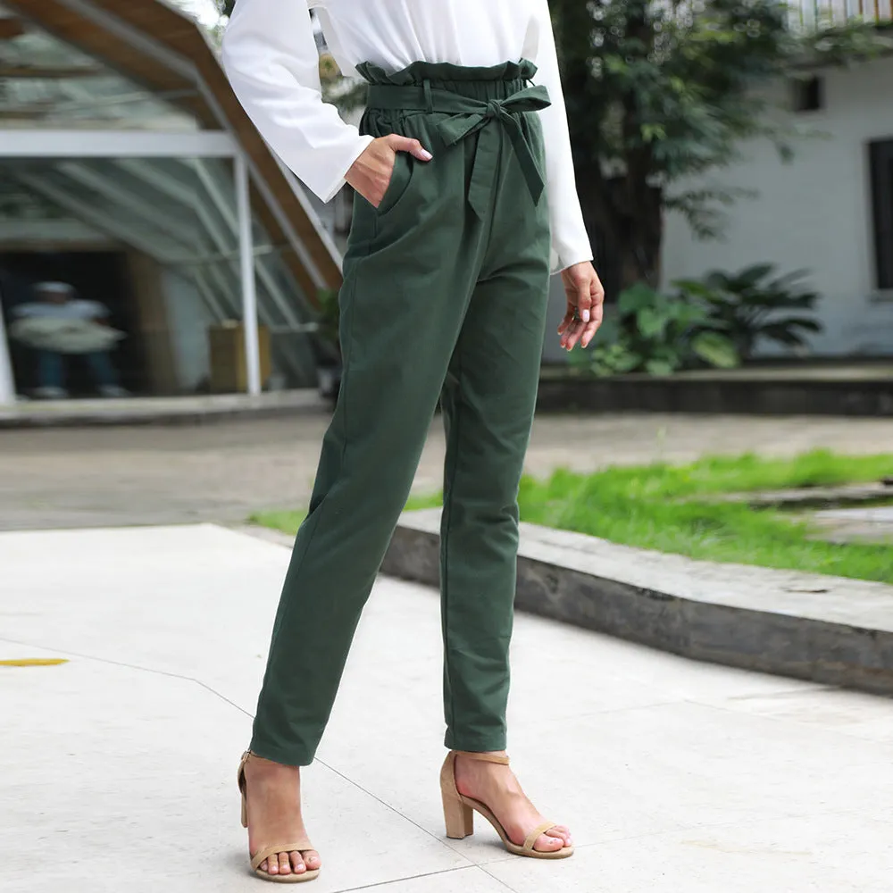 High Waist Tied Belt Lux Pants