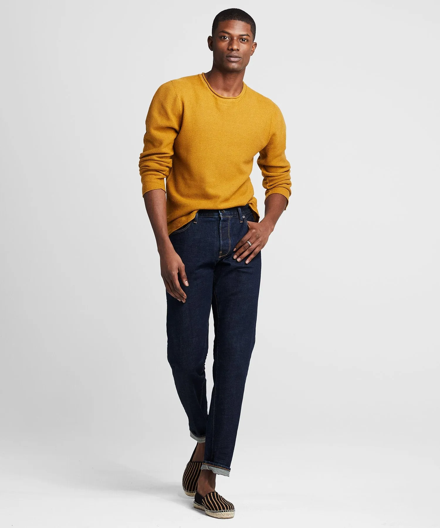 Inis Meain Mock Neck Linen Sweater In Mustard