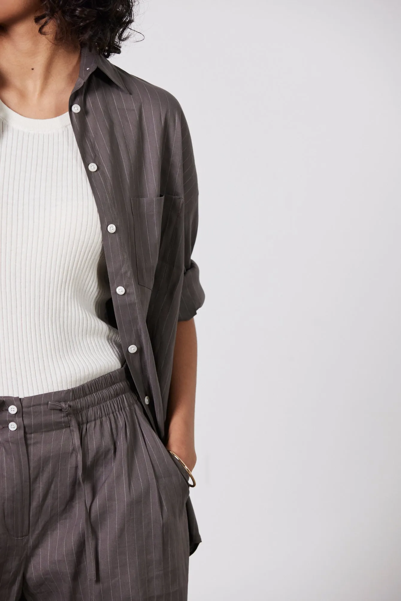 Jacque Linen Shirt - Deep Taupe/Ecru Stripe