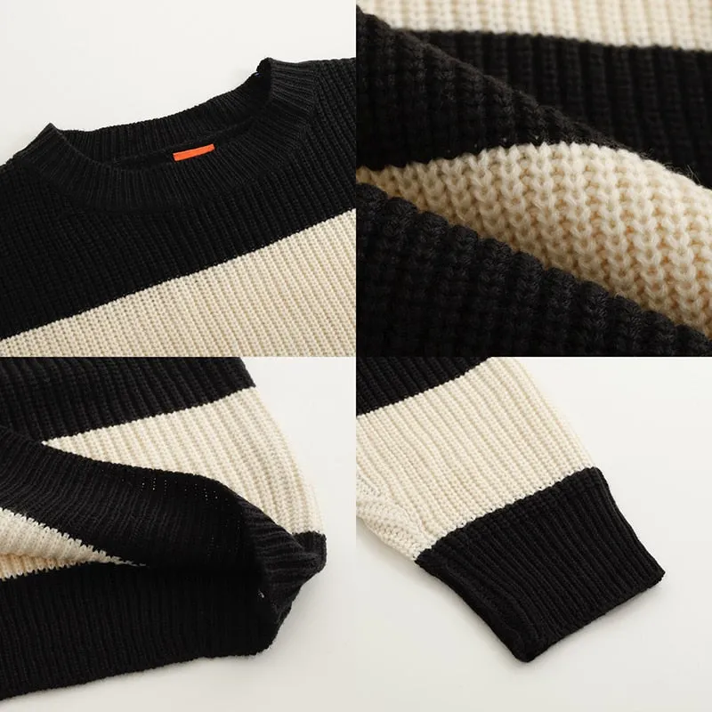 [Korean Style] Ania Loose Striped Knit Sweaters