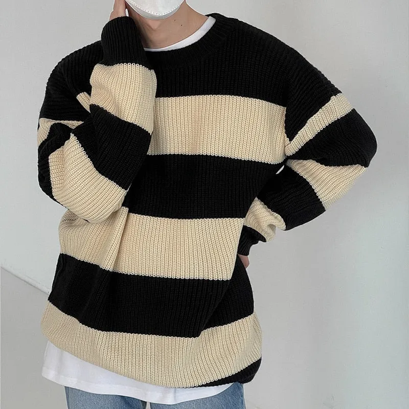 [Korean Style] Ania Loose Striped Knit Sweaters