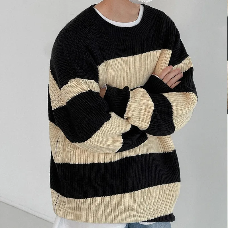 [Korean Style] Ania Loose Striped Knit Sweaters