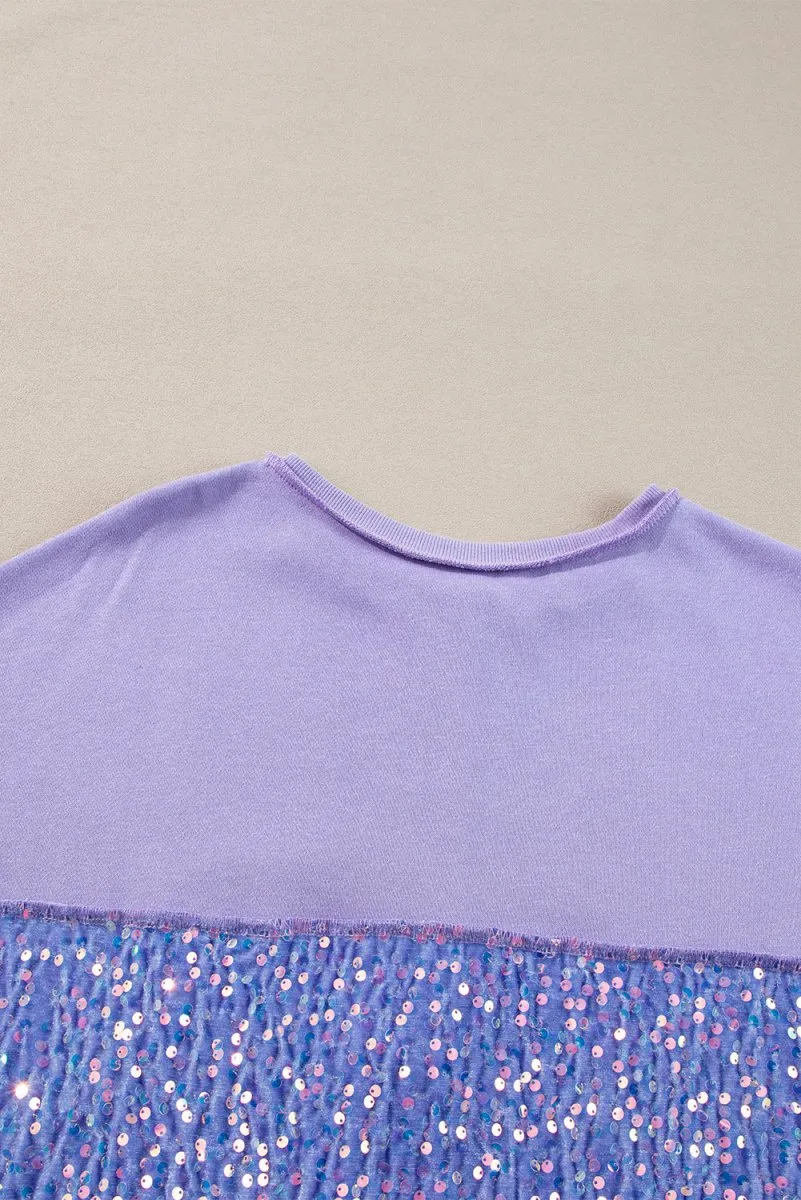 Lilac Sequin Henley Sweatshirt