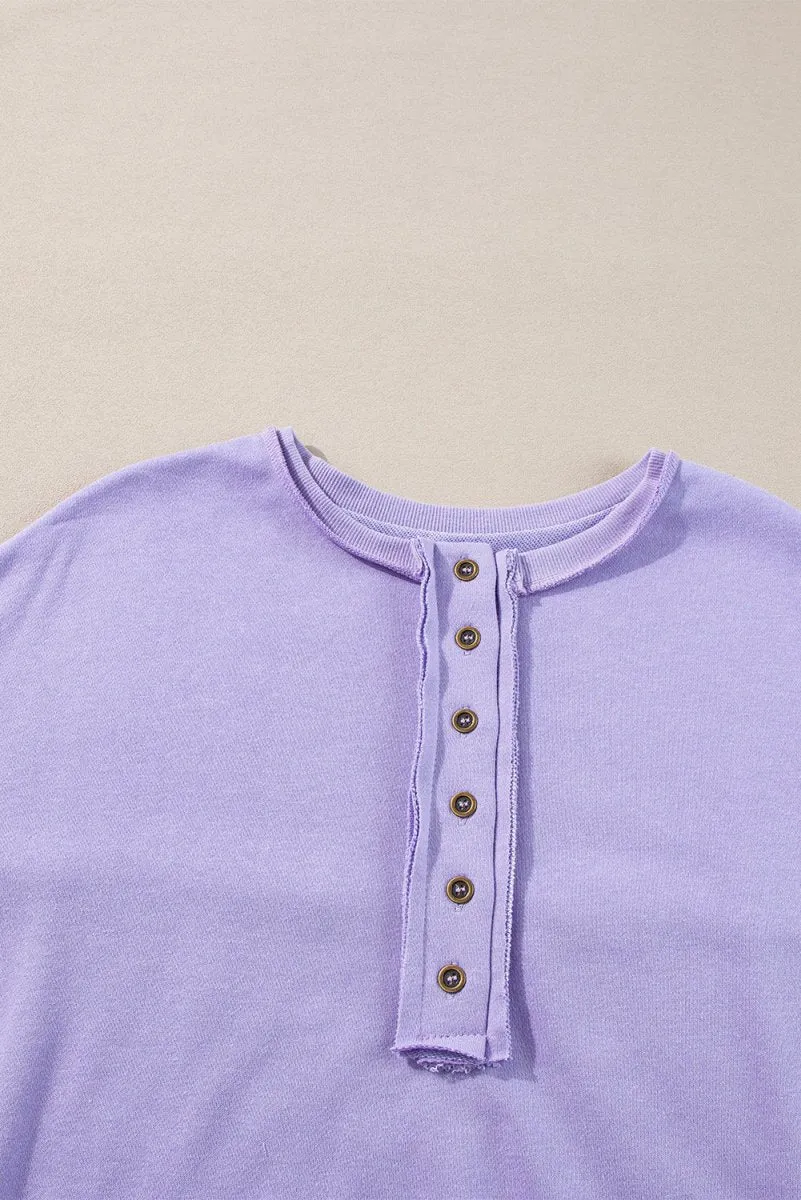 Lilac Sequin Henley Sweatshirt