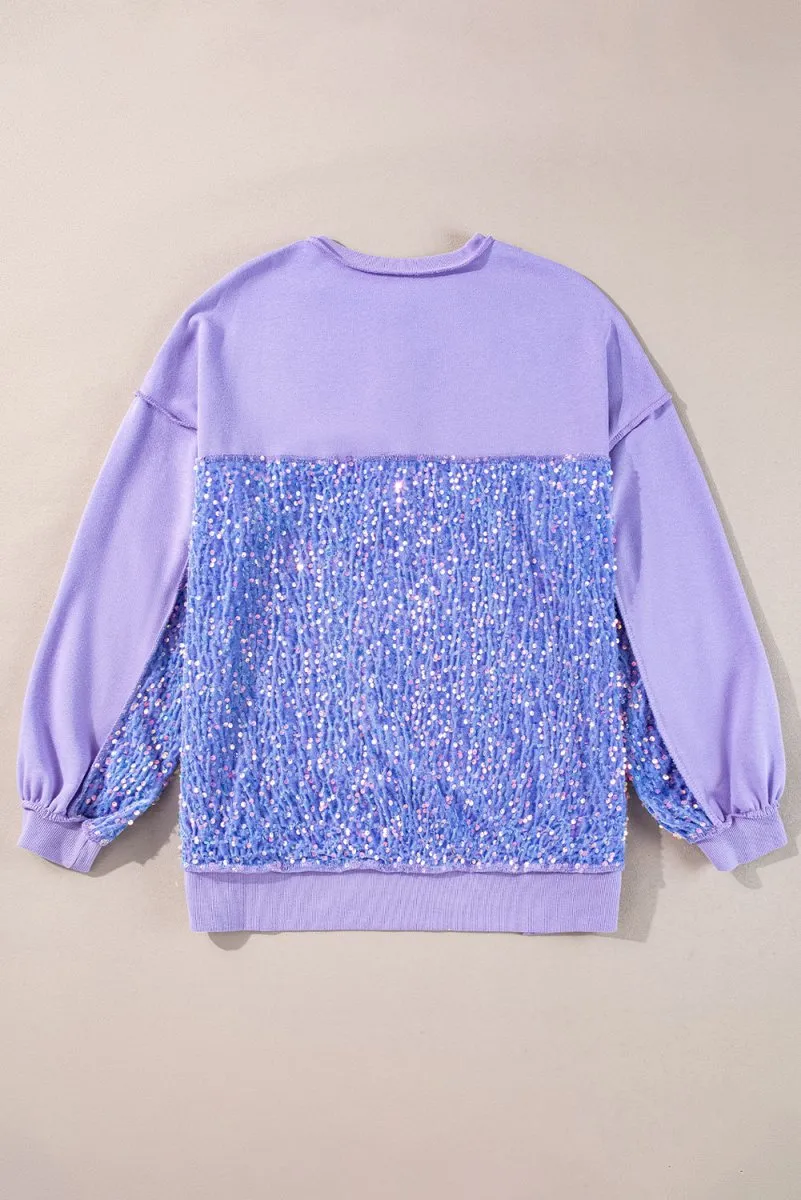 Lilac Sequin Henley Sweatshirt