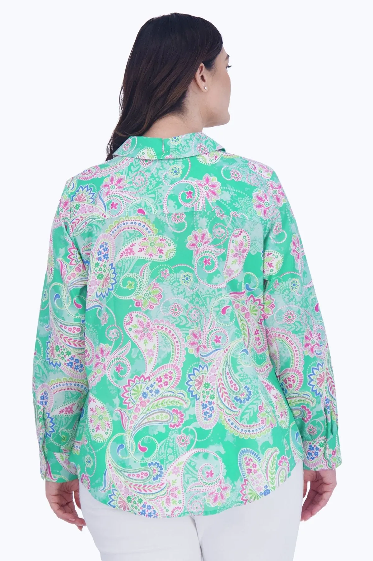 Mary Plus No Iron Green Paisley Shirt