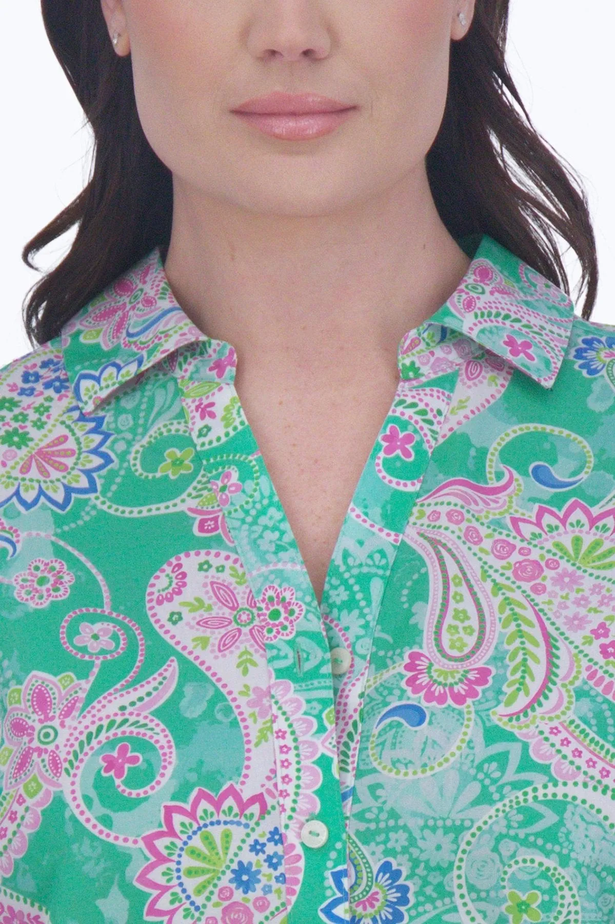 Mary Plus No Iron Green Paisley Shirt