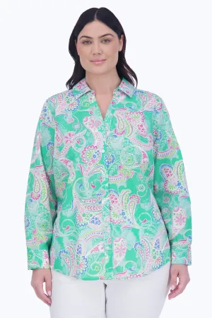 Mary Plus No Iron Green Paisley Shirt