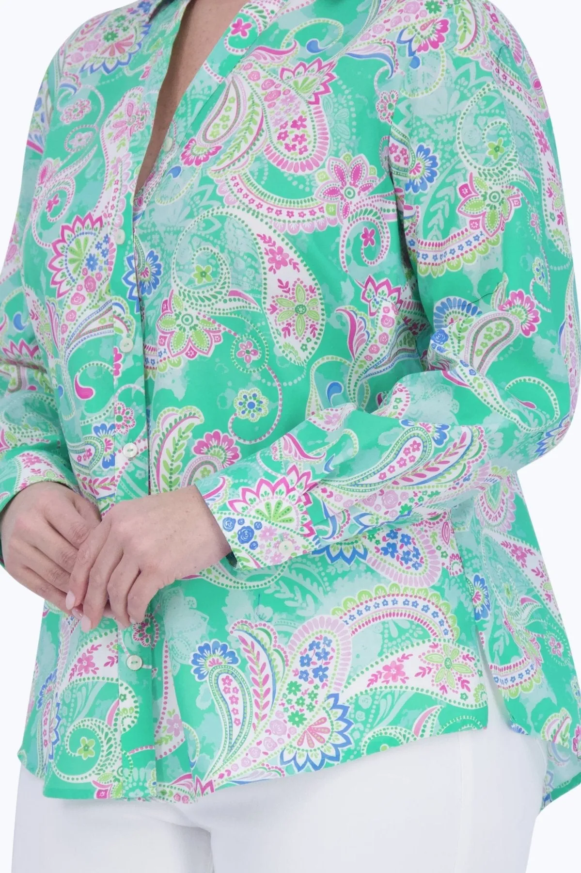 Mary Plus No Iron Green Paisley Shirt