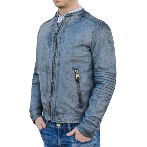 Men's Biker Jacket in Leather with Padded