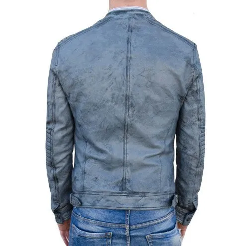 Men's Biker Jacket in Leather with Padded