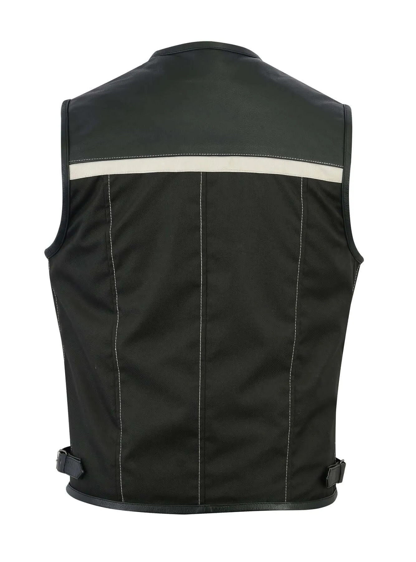 Mens Motorcycle Leather Codura Textile Motorbike Vest Black Light Beige