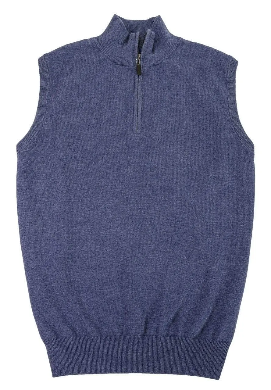 Mens Quarter Zip Mock Neck Light Weight Cotton Sweater Vests Available in 7-Colors