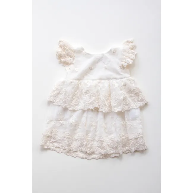 Miss Rose Sister Violet Layered Lace Baby Dress in Cream