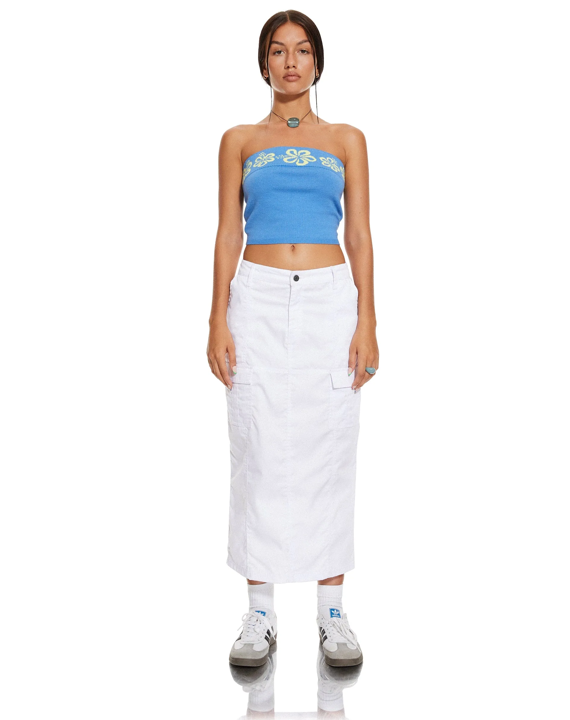 MOTEL X BARBARA Delina Crop Top in Blue Hibiscus