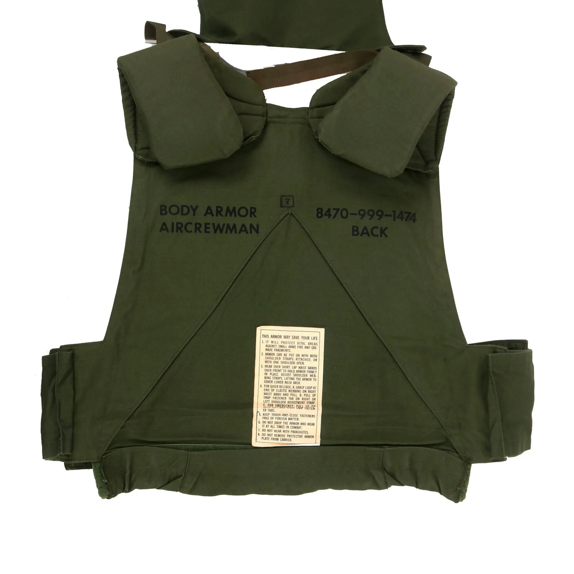 Original U.S. Vietnam War Helicopter Air Crew Ballistic Armored Vest Size Regular with Front Armor Plate