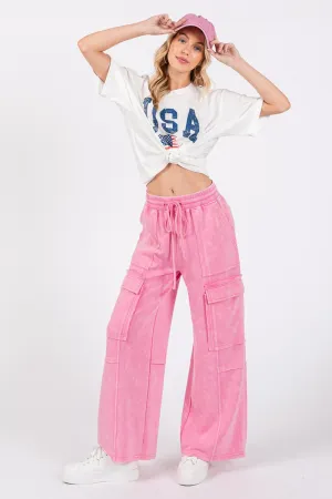 Pink Stretched Mineral Washed Cargo Pants