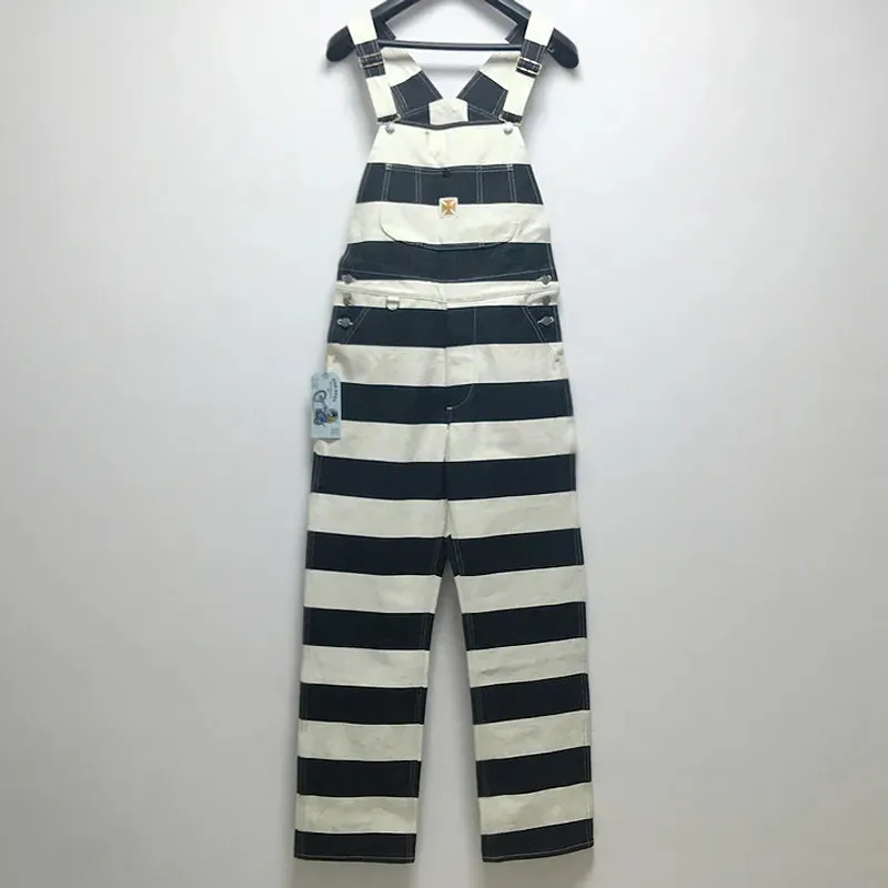 Prisoner Striped Overalls Vintage Men's Motorcycle Biker Racing Pants