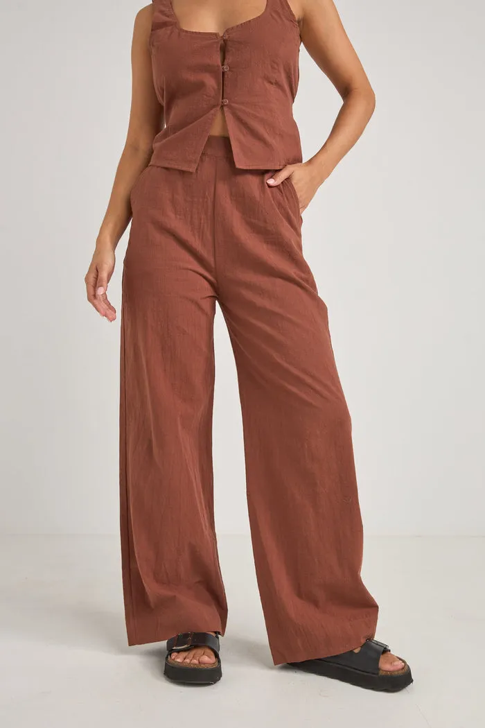 Rhythm Stevie Wide Leg Pant - COFFEE