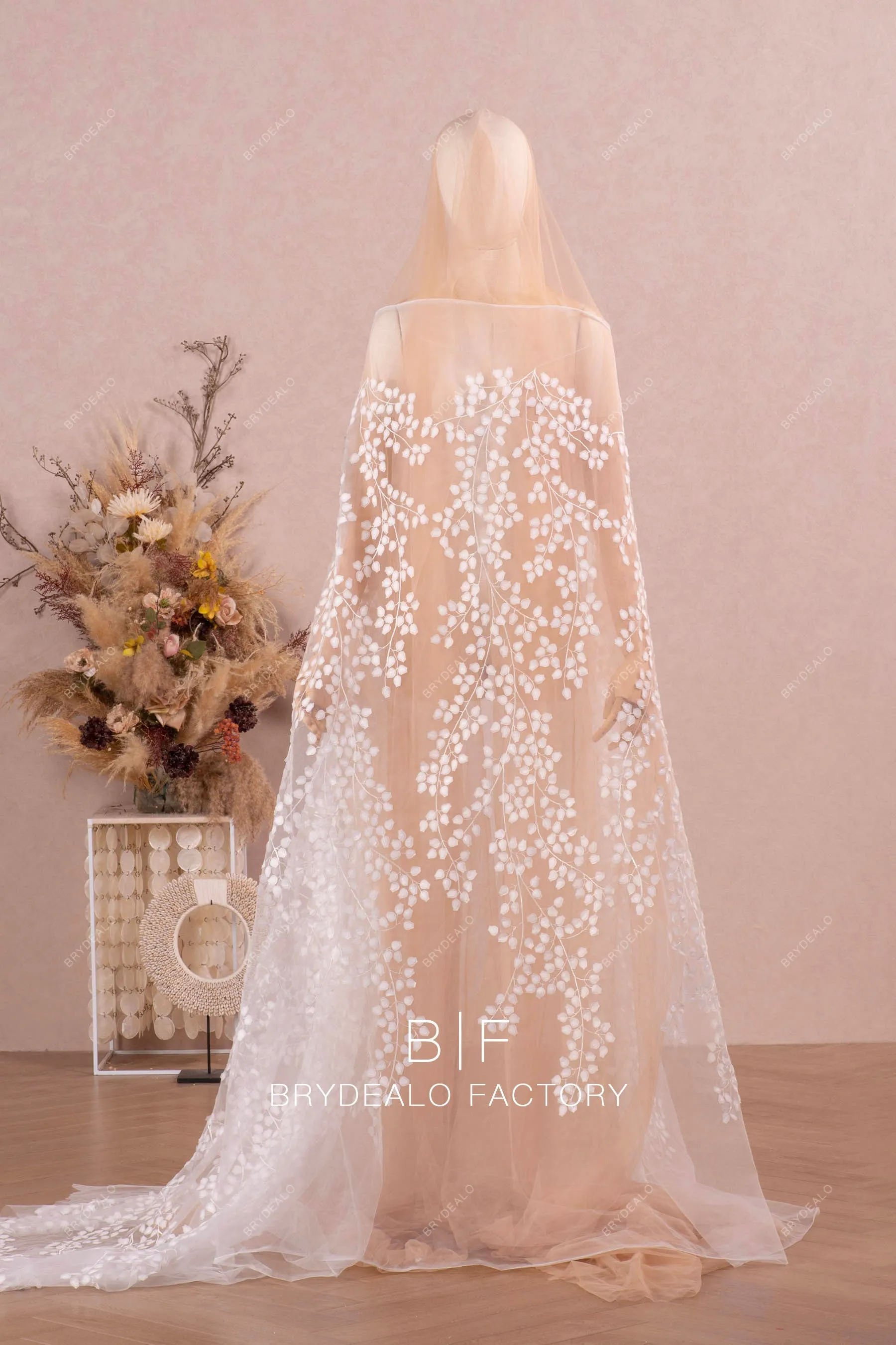 Romantic Leaf Motif Embroidered Lace Fabric Online